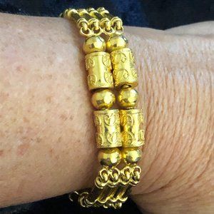 Solid 24K Yellow Gold Bamboo Bar & Bead Bracelet